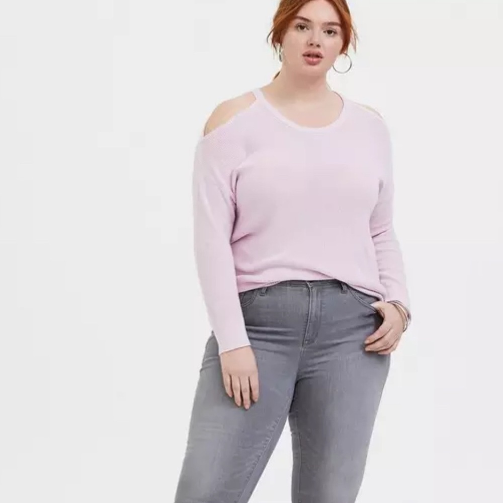 Lilac Pink Sweater-Knit Cold Shoulder Top